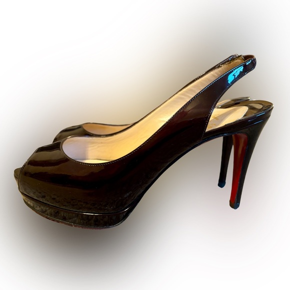 Christian Louboutin Cathay Oxblood Patent Leather Slingback Red Rubber Bottoms - Picture 7 of 9